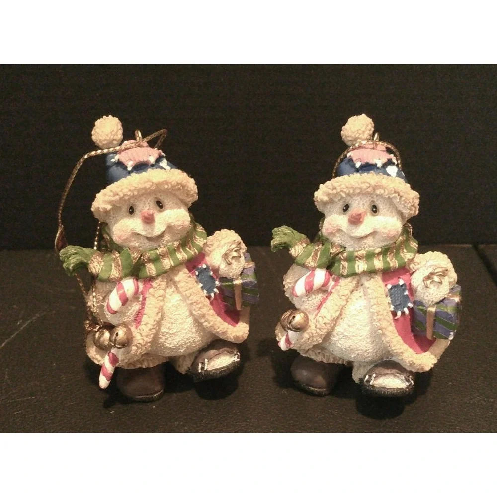 Snowman‎ Winter Christmas Tree Holiday Ornaments Set Of 2 Resin